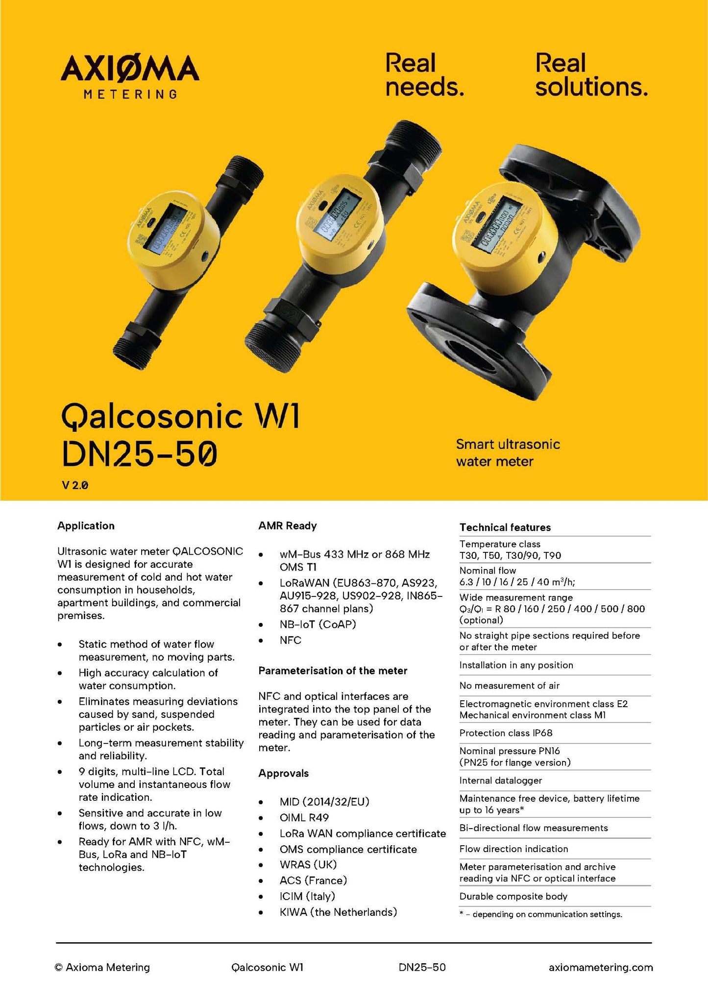 Axioma Ultrasonic Cold Water Meter 32mm